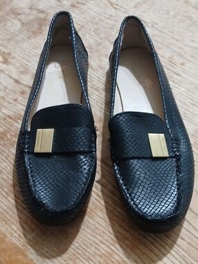 Calvin Klein Black Loafers with Gold buckle Accent Size 11